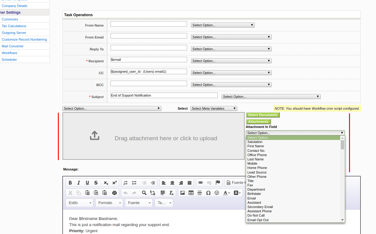 workflow email attachements