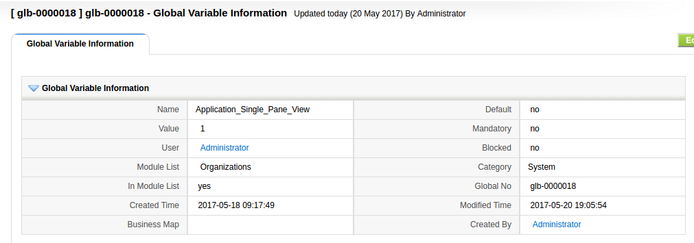 Global Variable Single Pane on Accounts