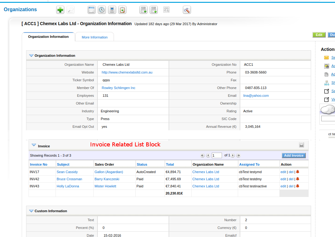 invoice related list on accounts