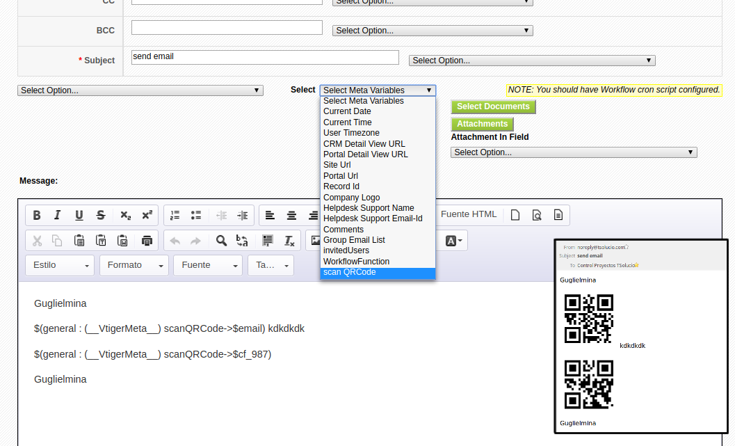 Workflow Email template QR Code