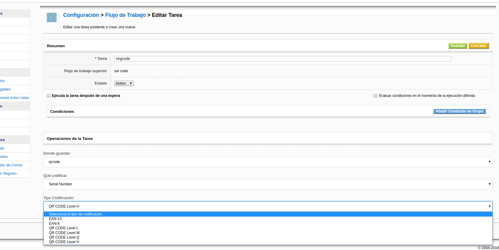 QR/EAN workflow task settings