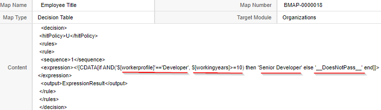 decision table variables